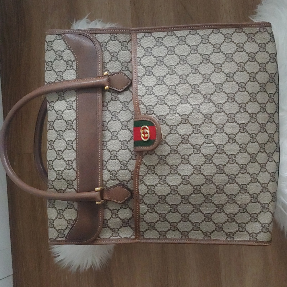 Authentic Vintage Gucci GG Monogram Supreme Sherry Web Clutch Tote Bag - Picture 3 of 10